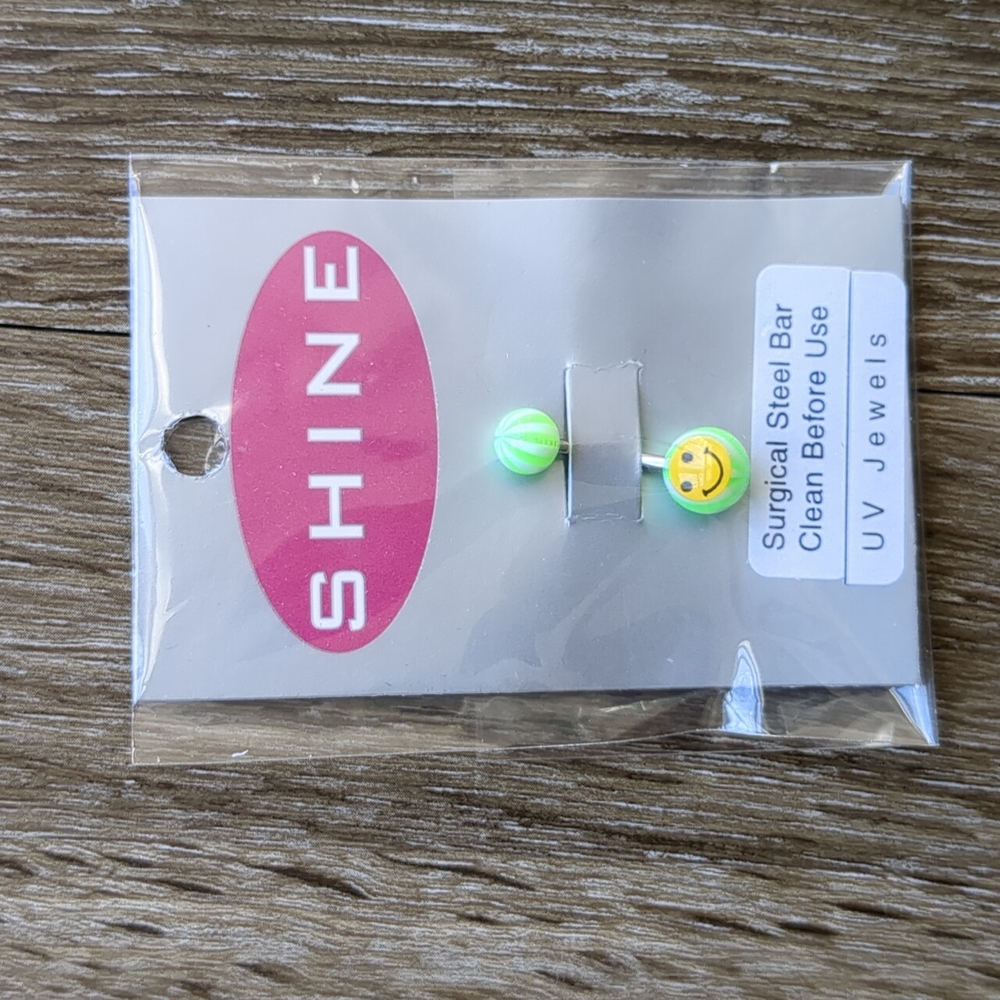 Shine Green Smiley Face Belly Button Bar New